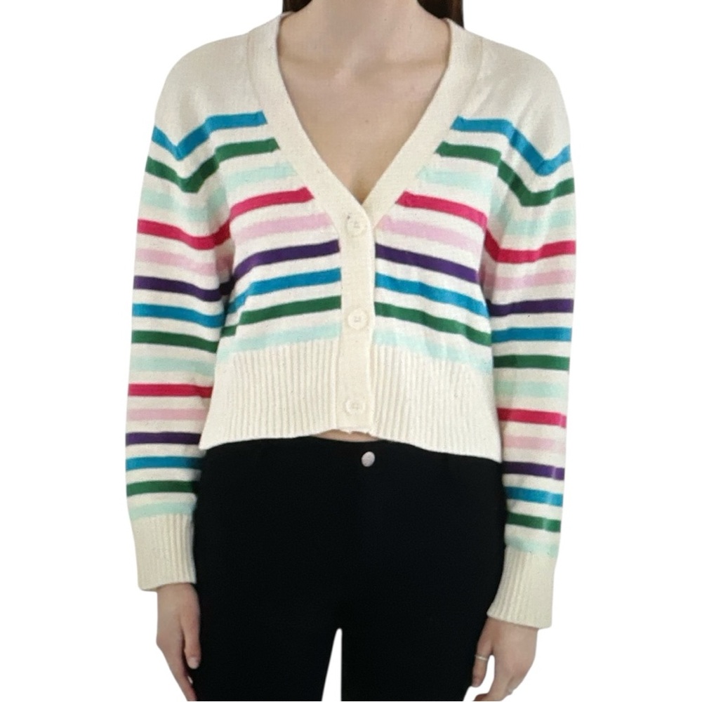 Requirements NWT Cream Multicolor Striped Cardigan - Picture 10 of 10